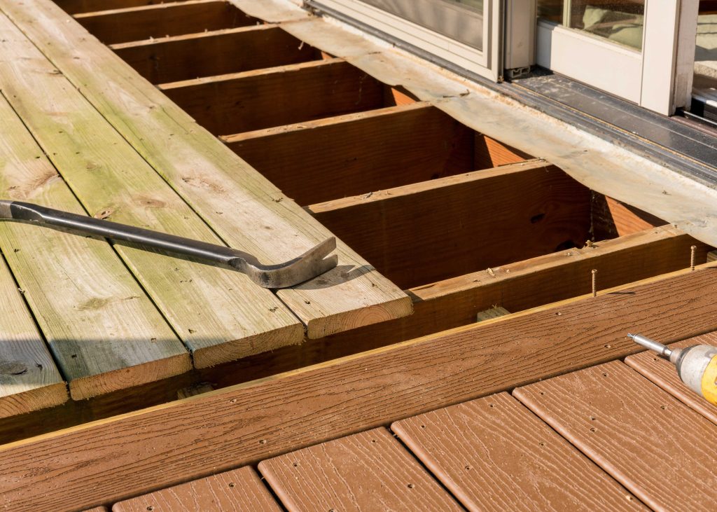 Deck repairs are being made to a deck on a West Chester residential property.